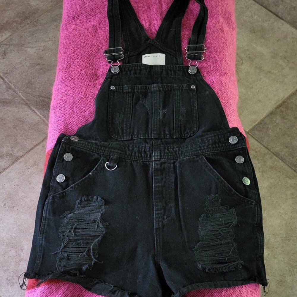 ASOS Denim Black Distressed Shortalls
